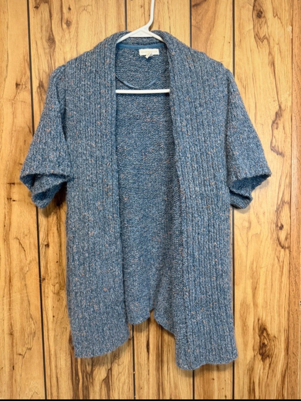 Charter Club Heathered Blue Open-Front Short Sleeve Cardigan